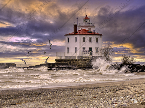 Lake Erie Lighthouse in a storm