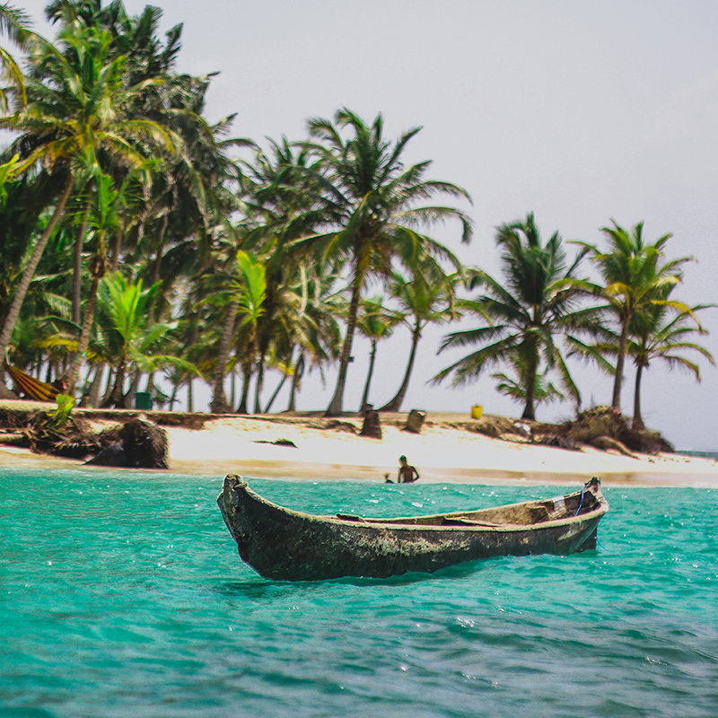 canoe in the water at the San Blas Islands, Panama