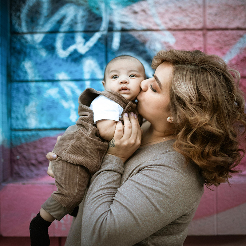 Loving Mother and Infant Child at the art museum