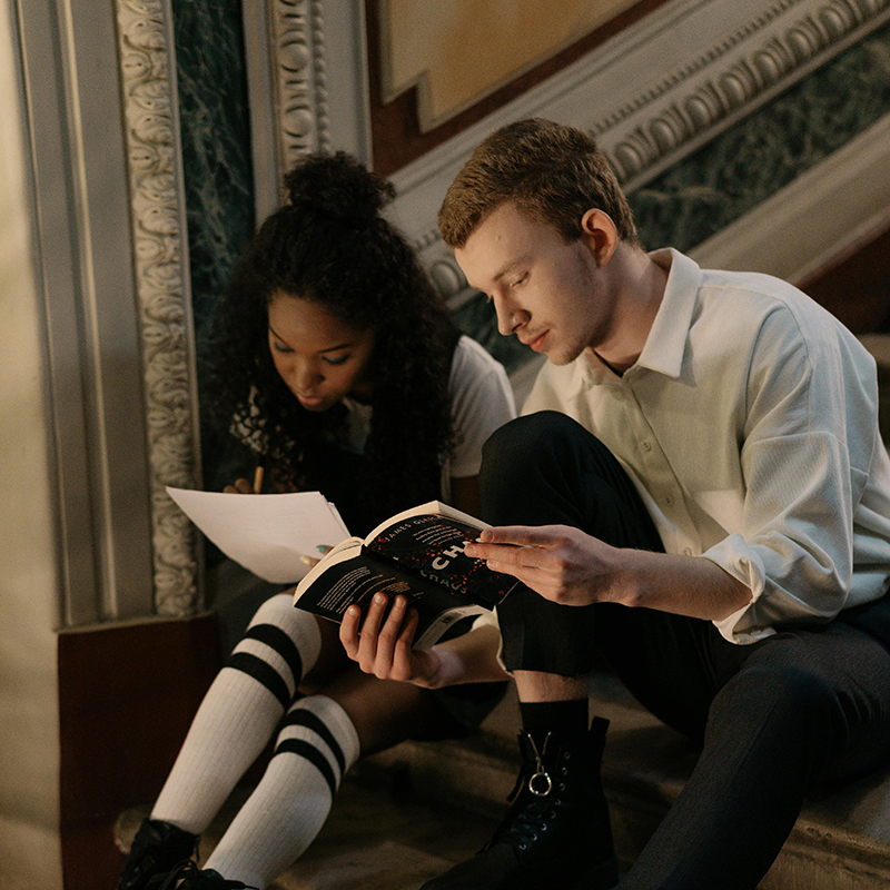 High Schoolers studying at the art museum