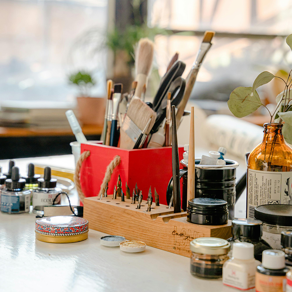 Calligraphy Art Supplies in a Studio